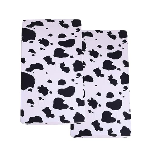 Image of KWLOVER Soft Skin-Friendly Cow Printed Crib Sheet for Boys Girls,2 Pack Crib Mattress Sheet or Toddler Bed Sheet, Baby Cow Print Fitted Crib Sheet (White Cow)