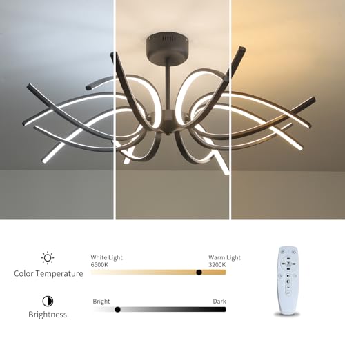 Modern LED Ceiling Light Fixture,110W 7700 Lumen,Ceiling Lamp for Kitchen Bedroom Study Living Room Office Dining Room,Dimmable Remote Control (Black -Ceiiling-BK224, Dia 37.4 x H 12.6 inch) by LANGLITIAODENG - Image 6
