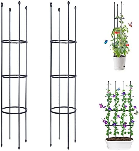 2 Pack Garden Trellis, 60" Tomato Cage Tall Plant Support Climbing Vines Flowers Stands, 2 in 1 Plant Cages & Supports for Vines, Vegetable, Flowers, Potted Plants with 30pcs Plant Clips