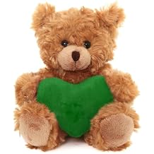 Plushland Mocha Teddy Bear with Customized Message on Embroidered Heart, Stuffed Animal Plush Toys - Valentine Personalized Gift for Girls, Boys and Your Loved Ones 6 Inch Green