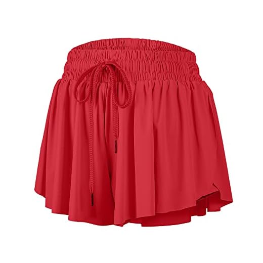 2 in 1 Flowy Lounge Shorts for Women Gym Yoga Athletic Workout Running Biker Spandex Comfy Sweat Skirt Summer (S, Red)