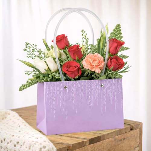 Image of Oasis Pack of 10 LilacTexture Print Flower Hamper Bags | Premium Floral Packaging Bags for Rakhi Gift Hampers, Flower Bouquets, Wedding, Return Gifts, Decorative Presentation & Florist Supplies