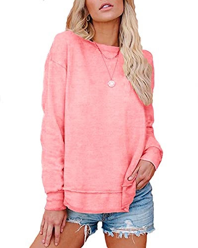 Ancapelion Damen Casual Langarm T Shirt Tops Crewneck Sweatshirt Lose Einfarbig Pullover Tunika Tops für Damen, rose, 36 Cover