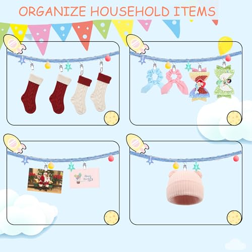 Image of 2PCS Stuffed Animals Storage Chain Organizers 80 inch Cotton Hanging Storage Chain with 2Pcs Led Light 40 Metal Clips Stuffed Animal Display Holder Chain for Nursery Play Room (Blue)