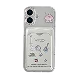 FLIRACON Cute Cartoon Cat Cherry House Wallet Card Clear Soft Phone Case Compatible with iPhone Case (Clear,for iPhone 13)