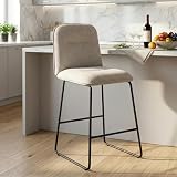VATROS Bar Stools Set of 1, 26' Counter Height Bar Stools with Back, Modern Linen Fabric Upholstered Barstools with Metal Frame & Footrest for Kitchen Island, Home Bar,Sand
