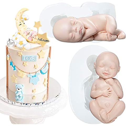 3D Sleeping Baby Fondant Silicone Moulds for Cake Decoration Cupcake Topper Chocolate Soap Wax Clay Projects 2-in-Set Around 2.4x1inch Cover