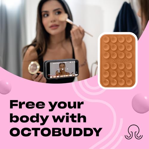 Image of OCTOBUDDY Classic MAX - Silicone Suction Phone Case Adhesive Mount - Hands-Free, Strong Grip Holder for Selfies and Videos - iPhone and Android Compatible - 2.6″ x 3.9″, Caramel Cream