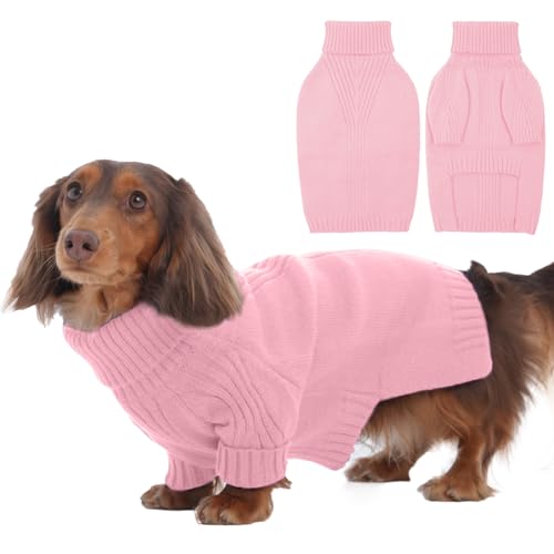 IECOii Dachshund Sweater,Turtleneck Dog Sweater for Small Medium Dogs Girl Boy,Stretchy & Breathable,Warm Knitted Pullover Coat,High Neck Knitwear for Cold Weather Indoor & Outdoor Wear (Pink,M)