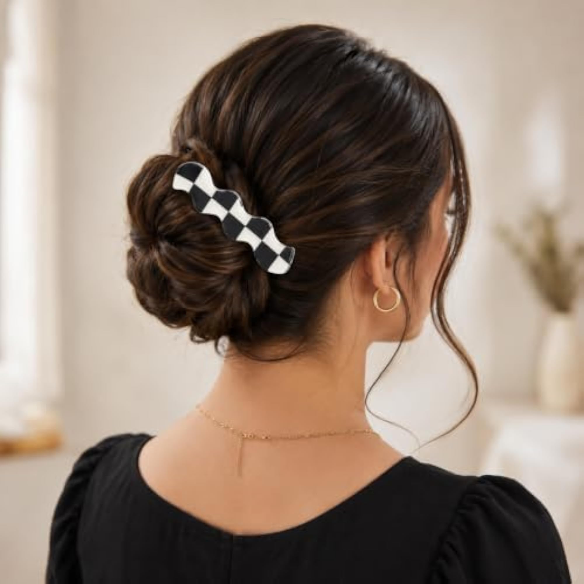 Checker Wave Hair Clip, Lightweight Hair Accessory for Women