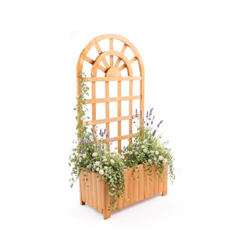 Image of GARDEN TIME Wooden Arch Trellis Planter with Curved Climbing Frame – Raised Outdoor Planter Box with Lattice Trellis – Vertical Garden Planter for Plants, Flowers, Vegetables & Climbing Plants