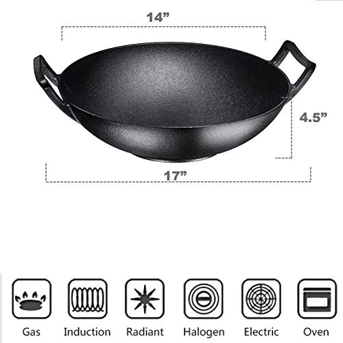 Blackbruntmor 14 Inch Traditional Cast Iron Wok With Large Loop Handle, Suitable For Stovetop, Iron Bowl For Cooking, Non-Stick Deep Fry Pan, Compatible For Oven And Stovetop,Black #TOP4