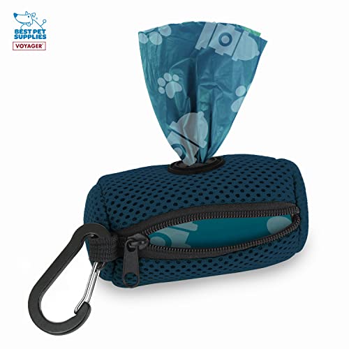 Image of Best Pet Supplies Dog Poop Bag Holder Leash Attachment, Color, Reusable Mesh Dispenser Pouch for Travel, Walking, Park, and Outdoor Use, Soft and Durable with Clip-On - Prussian Blue, (DS01-BUW)