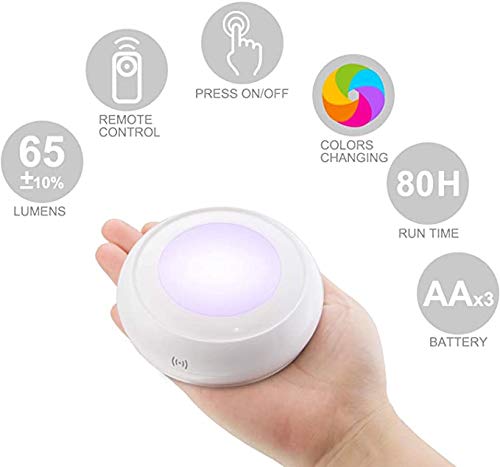 Luxsway Battery Led Color Puck Lights| Stick Up Push Lights With Remote| 16 Color Changing Led Fairy Lights| Wireless Tap Lights| Dimmable Under Cabinet Light| Battery Powered Rgb Night Light -4Pack #TOP5