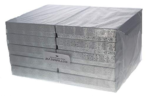 10 Of Pack Cotton Filled Foil Silver Paper Cardboard Box Necklace, Belt Buckle, Large Pendant, Earring, Bracelet, Watch, Anklet Jewelry Gift Box Retail Display Packaging 5.25" X 3.75" X 1" Inch Size #TOP4