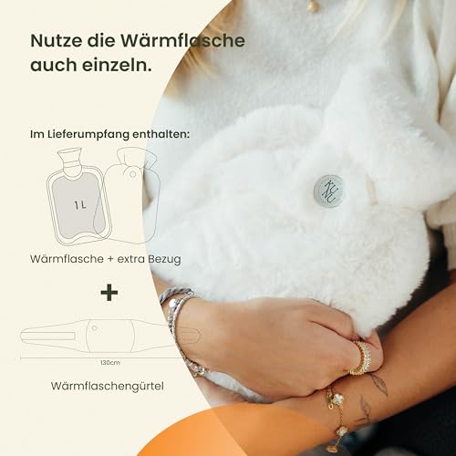 KUNU® original Wärmflaschengürtel - Premium Wärmflasche Lang mit Gürtel zum umbinden - 130cm Perioden Wärmegürtel - Plüsch Wärmflasche mit Bezug - Wärmflasche Gürtel mit Geschenkverpackung