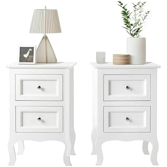 Bedside Table Set of 2 with 2 Drawers White