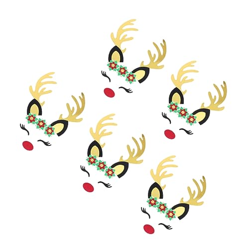 ULDIGI 5 Sets props Christmas Deer Cake Picks paper Xmas Cake Toppers sika deer antlers cake plug-in decorate Dessert Insert Card ear Deer Cake Inserts to bake Insert card