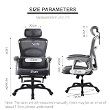 Lzyjck Ergonomiczny fotel biurowy z siatki Krzesło biurowe z wysokim oparciem Z regulowanym zagłówkiem, oparciem, podłokietnikami i podparciem lędźwiowym,do domowego biura,Gray,70×70×115cm