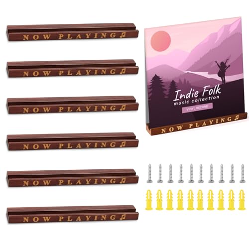 YPJXBEST Now Playing Vinyl Record Shelf Wall Mount, 12 Inch Solid Wood Vinyl Holder for Album Record Storage & Display, Record Floating Shelves for Vintage Home Decor (6 Pack)