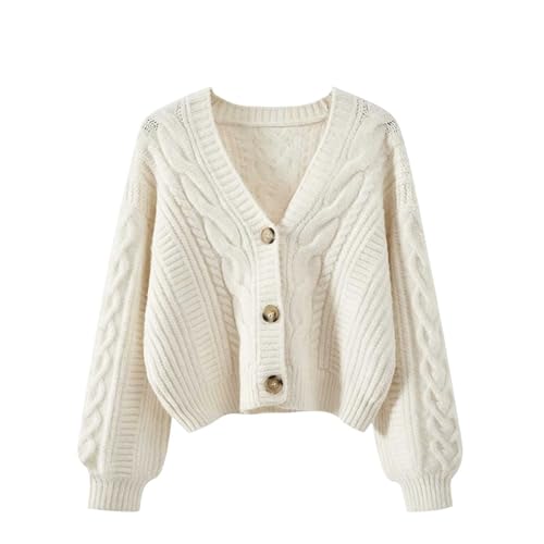 PmiYniV Women's Cardigan Sweater Button Down Long Sleeve V Neck Fall Cropped Jacket Cable Knit Casual Loose Spring Coat Beige