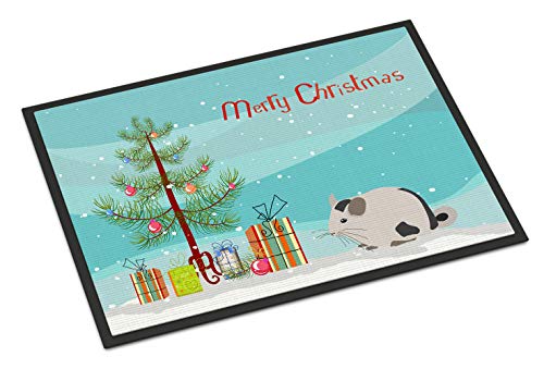 Caroline's Treasures CK4435MAT Mosaic Chinchilla Merry Christmas Doormat 18x27 Front Door Mat Indoor Outdoor Rugs for Entryway, Non Slip Washable Low Pile, 18H X 27W