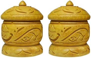 Set of 2 Pc Wooden Keepsake Box with Lid Sindoor Dani 2.5" X 2" Hand Carved Kumkum Holder For Pooja Mini Trinket Jewelry Organizers Gift Box image 4