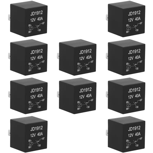 Weasch 10 Pack JD1912 Car Relay, 12V 40A, 4 Pin SPST, Automotive Switches and Starters, Waterproof Relay for Boat Tractor Truck Motorcycle (10)