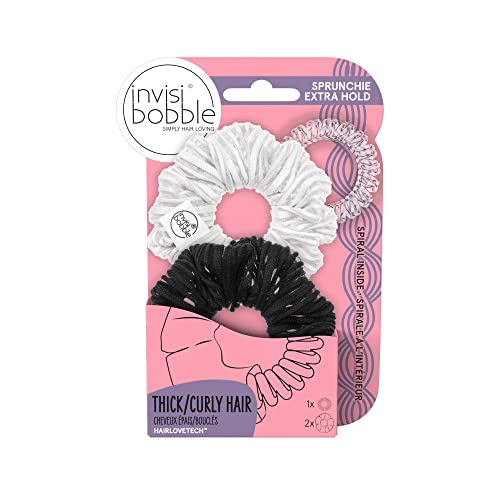 invisibobble Sprunchie Spiral Hair Ring - 2 Pack - Scrunchie Stylish Bracelet, Strong Elastic Grip Coil Accessories for Women - Gentle for Girls Teens and Thick Hair (Get a Grip)