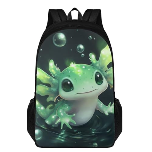 Axolotl Boy School Backpack for Boys 10-12 12-8 12-14 Elementary School Bags Primary Middle School Bookbags,17 Inch School Bag College Bookbag, Anti Theft Daypack,Green