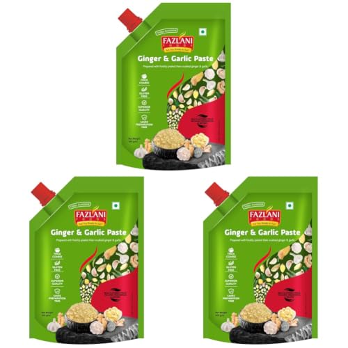 Image of Fazlani Foods Fresh Ginger & Garlic Paste - Authentic, Thick & Flavorful | Gluten-Free, Perfect for Curries, Sauces & Dishes | 500g | Pack of 3