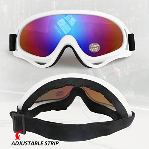 Motorcycle Goggles Kids, 2 Pack Dirt Bike Atv Motocross Goggles Ski Goggles, Off Road Riding Goggles For Child, Anti-Uv Dust Airsoft Glasses For Men Women Youth Adults (White+Black Frame/Color Lens) #TOP1
