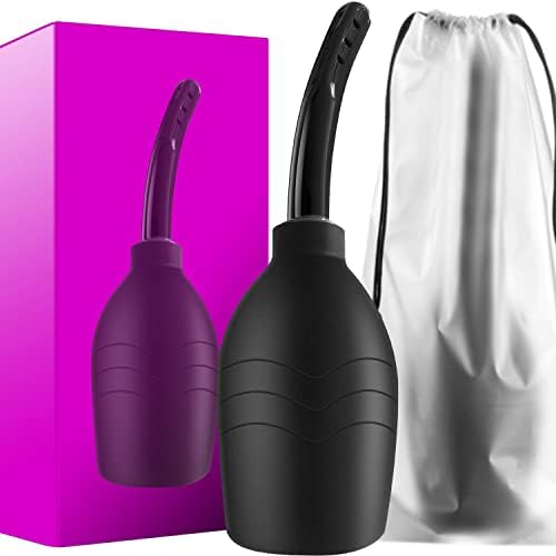 10 oz Black Silicone Enema Bulb Kit 10 oz Clean Anal Douche for Men Women (Black)