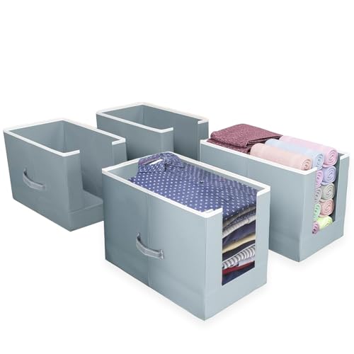 LAXIS® 4 Pcs Non-Woven Shirt Stacker, Organizer for Wardrobe, Clothes Organizer, Grey Color & Foldable, Closet & Wardrobe Organizer, Dress Collapsible, Foldable Cupboard Storage Box Size 40x20x25Cm