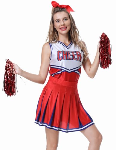 Catálogo de Ropa de Cheerleading y animación para comprar online. 49 GRAJTCIN Disfraz delgado de animadora para mujeres y jóvenes, uniforme musical para fiesta de Halloween, Rojo, L