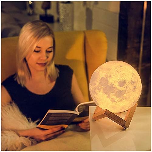 NIYAMAX 3D Moon Lamp 7 Colour 15 Cm Changeable Sensor Moon Night Lamp for Bedroom, Touch Lamp, Moonlight Lamp with Stand & USB for Bedside, Valentine Gifts, Festival Gifts - Metal, Led