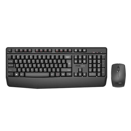 Promate Wireless Keyboard and Mouse Combo 2.4GHz Wireless with Built-In Palm Rest Multi-Grip 1200 DPI Mouse Nano USB Receiver ProCombo-14