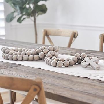 Sugarboo Oversized Prayer Bead Strand (76 in) - Large Wooden Prayer Beads with Cross Charm - Home Accent Table Centerpiece, Shelf Display, or Wall Hanging for Elegant Décor
