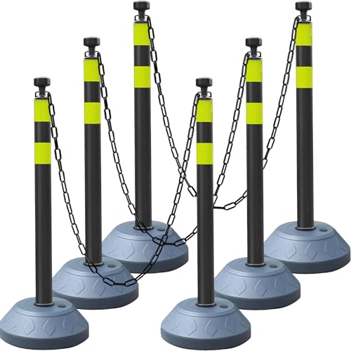 Vilnow 6 Pack Crowd Control Stanchions, Plastic Stanchions Poles with Plastic Chain Crowd Control Barriers with Fillable Base Traffic Delineator Posts for Parking Lot (Green)