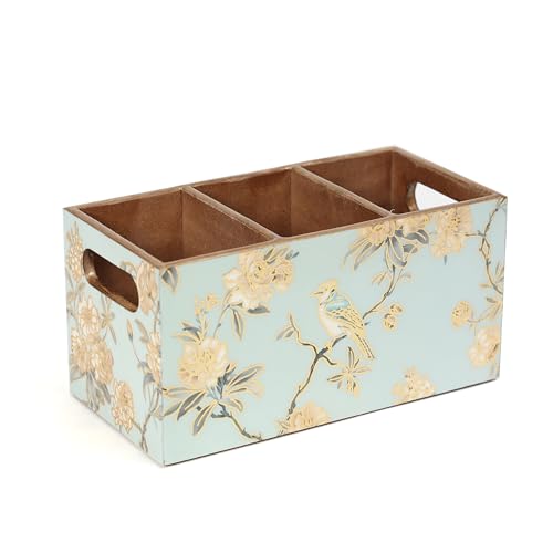 Image of DULI Multipurpose Stand, Cutlery Holder, Spoon Stand, Table Organizer with 2 Sections, Chammach Stand (10cm x 15cm) (3 Section: AquaGoldBirds)