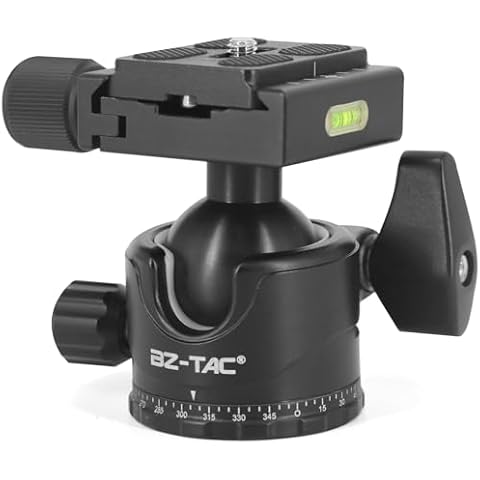BZTAC Tactical Tripod Ball Head Mount for Rifle Tripod Gun Rest, Arca Swiss Plate with 1/4" Screw, 3/8" Thread Mount Low Gravity Metal 35mm Diameter Ball 360° Panorama Rotation Ball Head Cover