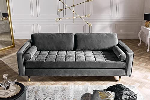 Modernes 3er Sofa 220cm Comfort grau Samt Federkern Design Elegant – Bild 4