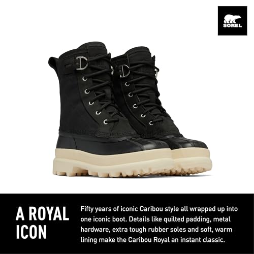 SOREL Women's Caribou Royal Waterproof Boot - Black, Chalk - 102