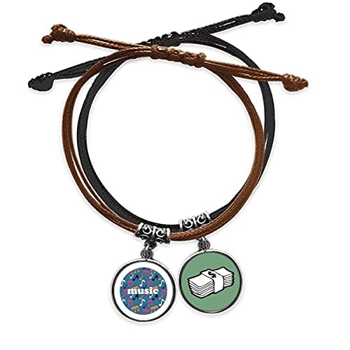 Pulsera de cuero azul trenzada a mano con detalles metálicos de notas de música