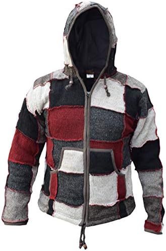 Gheri Men's Natural Woolen Elf Wizard Pixie Patch Festival Hoodie Jacket Red Grey X-Large
