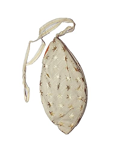 IS4A Gaumukhi Jap Mala Bag (Off-White Star Design) Indian Handicraft Cotton Gomukhi Japa Mala Chanting Bag, Prayer Beads Mala Japa Jholi for Mantra Jap, Japa Meditation & Yoga Jaap Prayer Bag