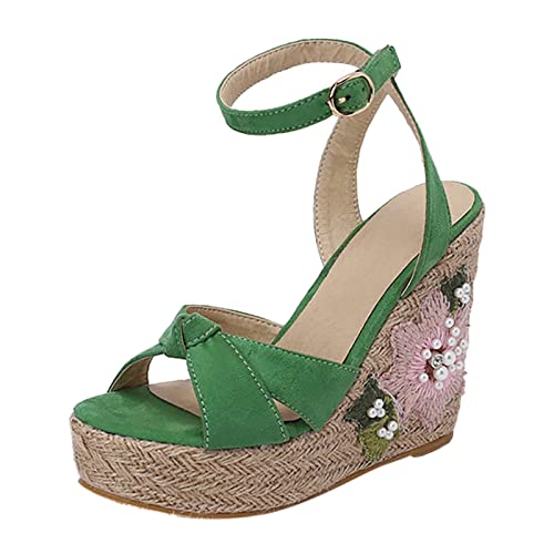 Sandales compensées style coréen été pour femmes avec plateforme et talon ultra haut vert