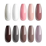 MEFA 12 Pcs Soak Off Gel Nail Polish, 10 Colors Gel + 1 Base Coat + 1 Top Coat(10ml/Bottle), UV Led Gel Polish Manicure Kit For Beginners Nail Art Salon Nail Design Set2