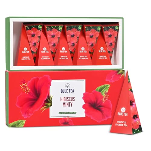 BLUE TEA - Hibiscus Tea - Minty - Gift Box - 10 Tea Bags | WELLNESS PACK | Tangy Flavour - Vitamin-C RICH - Gluten Free - Caffeine Free - Flower Based - Non-Bitter - Non-GMO | Gift Pack