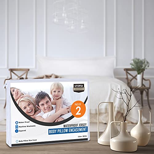 Utopia Bedding Waterproof Pillow Protector Zippered (2 Pack) Body – Bed Bug Proof Pillow Encasement 20 X 54 Inches #TOP6